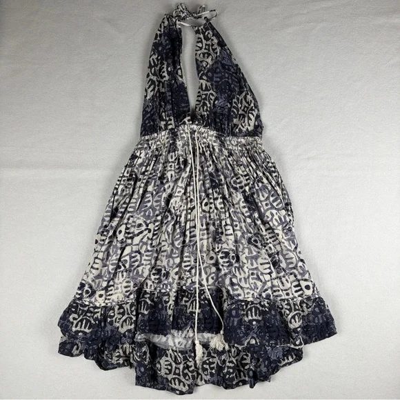 Free People Womens Beach Day Halter Mini Dress Blue Large - Picture 6 of 10